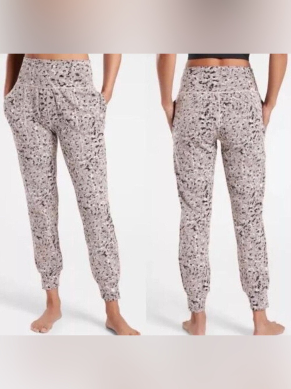 High-Waist Printed Knit Leggings - Gray Speckle